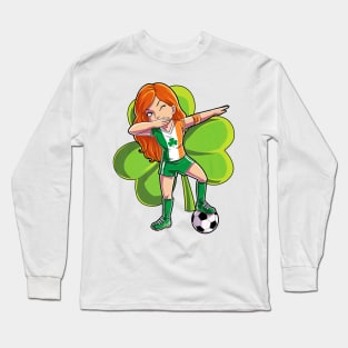 Dabbing Soccer Girl St Patricks Day Women Kids Irish Long Sleeve T-Shirt